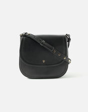 Studded Strap Leather Cross-Body Bag, Black (BLACK), large