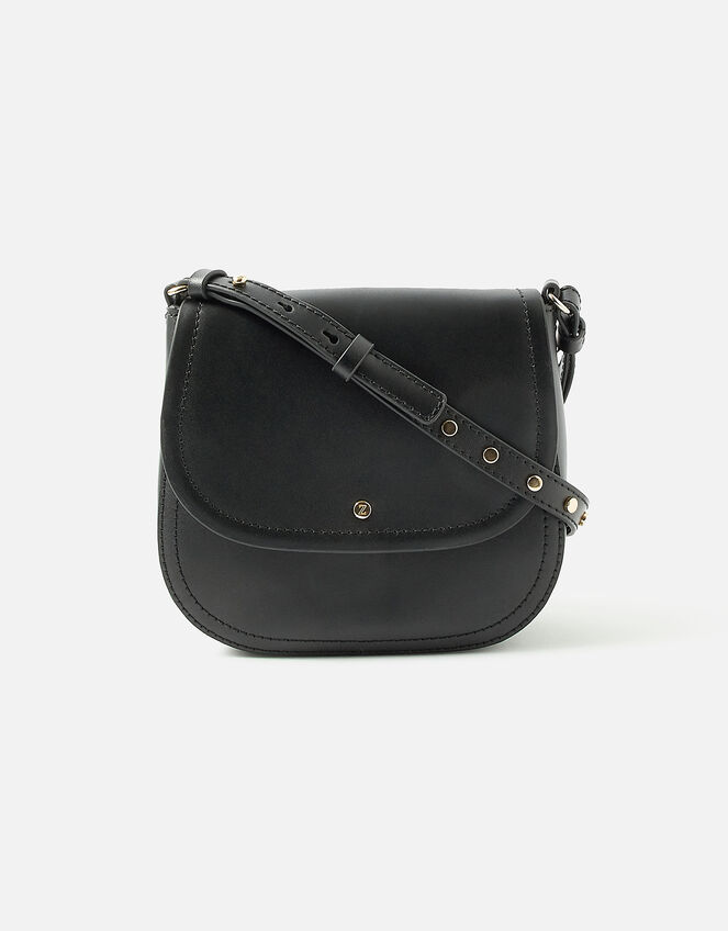 Studded Strap Leather Cross-Body Bag, Black (BLACK), large