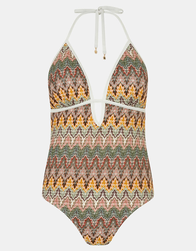 Crochet Plunge Swimsuit, Natural (NEUTRAL), large