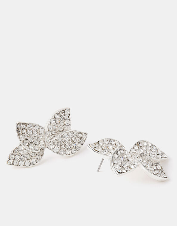 Half Flower Diamanté Drop Earrings, , large