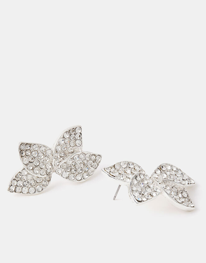 Half Flower Diamanté Drop Earrings, , large