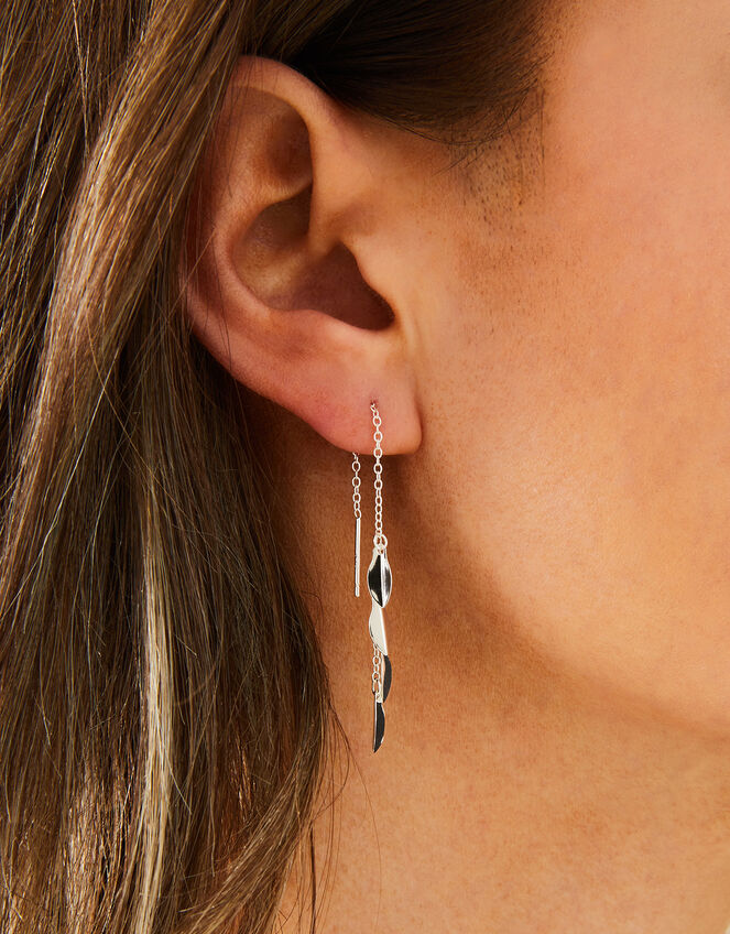 Sterling Silver-Plated Leaf Drop Threader Earrings , , large