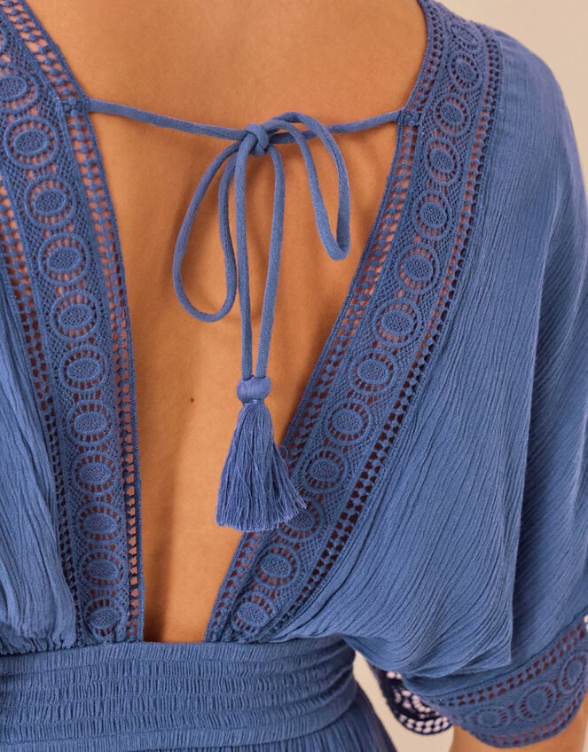 Crochet Trim Mini Kaftan, Blue (BLUE), large