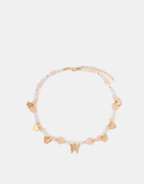 Girls Butterfly Pearl Necklace, , large