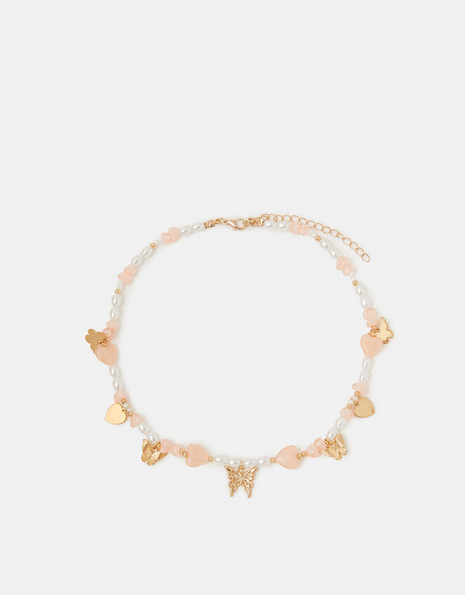 Girls Butterfly Pearl Necklace, , large