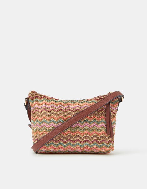 Stripe Raffia Crossbody Bag, , large