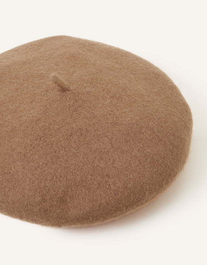 Beret Hat in Pure Wool, Camel (CAMEL), large