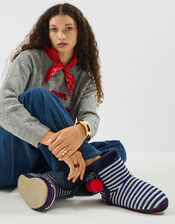 Cherry Stripe Slipper Boots, Blue (NAVY), large