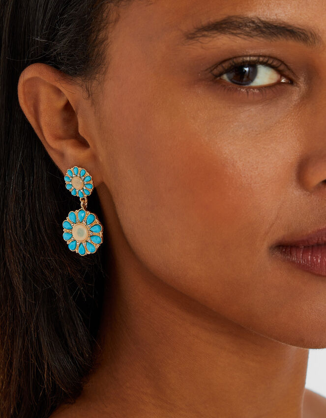 Gem Flower Drop Earrings, , large