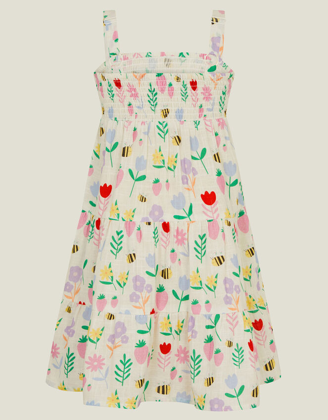 Girls Floral Tiered Dress, White (WHITE), large