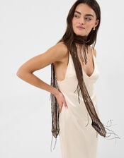 Sequin Tassel Skinny Scarf, , large