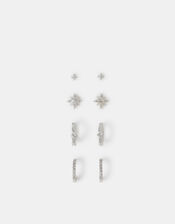 4-Pack Sterling Silver-Plated Celestial Stud & Hoop Earrings, , large