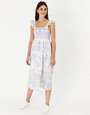 Embroidered Frill Shoulder Dress, White (WHITE), large