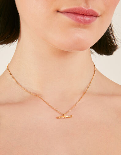 14ct Gold-Plated Sun Ray T-Bar Necklace, , large