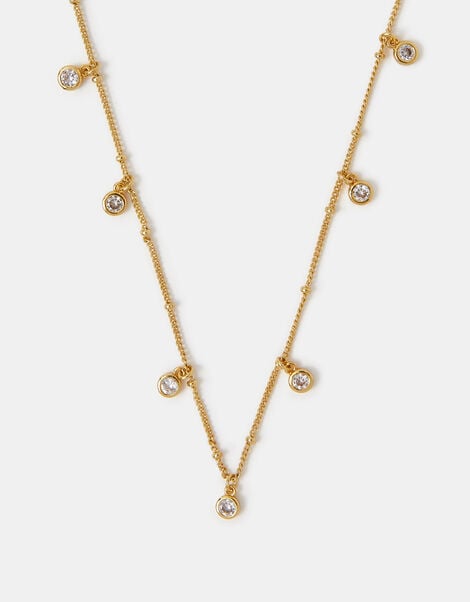 14ct Gold-Plated Diamanté Station Necklace, , large