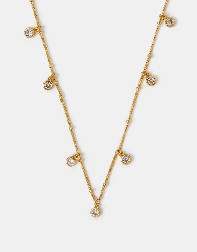 14ct Gold-Plated Diamanté Station Necklace, , large
