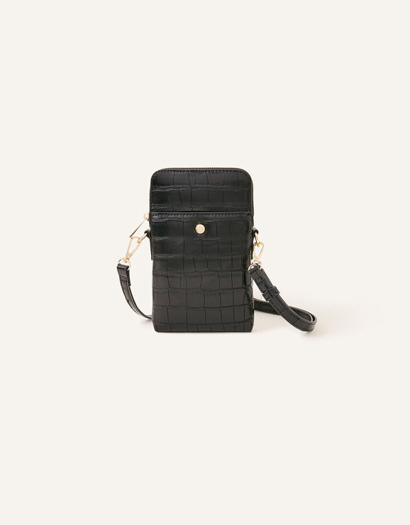 Faux Croc Cross-Body Phone Bag, , large