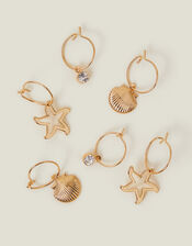 3-Pack Shell Gem Hoop Earrings, , large