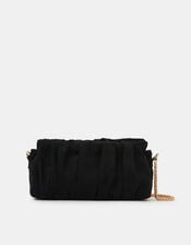 Ruched Faux Suede Clutch Bag, Black (BLACK), large