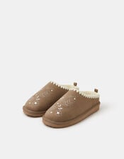 Heart Embroidered Mule Slippers, Brown (BROWN), large