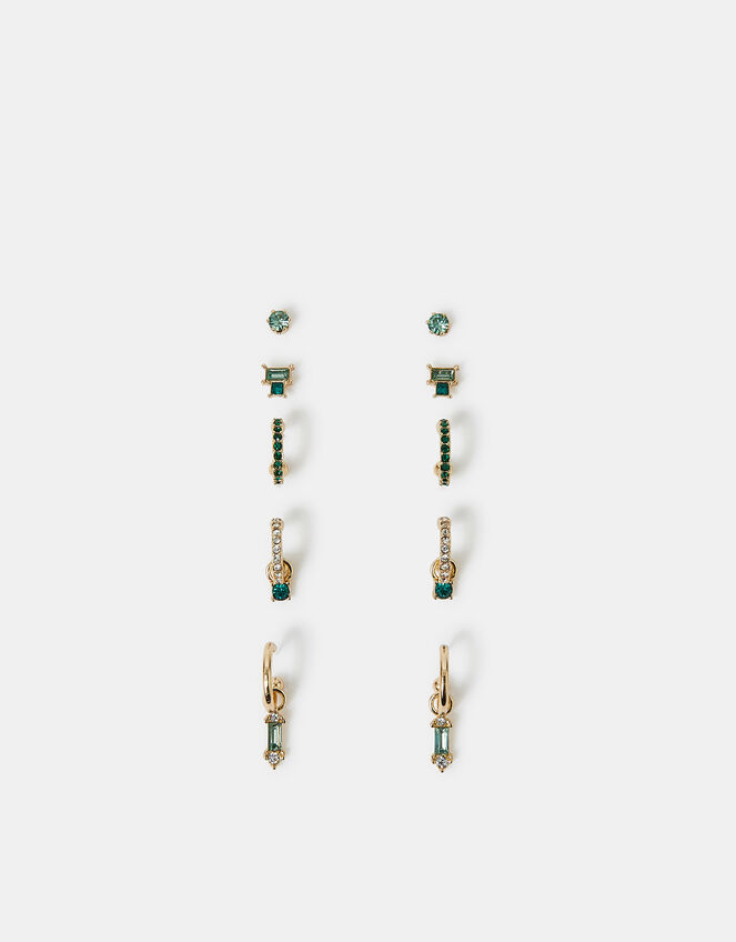 5-Pack Gemstone Stud and Hoop Earrings Gold, , large