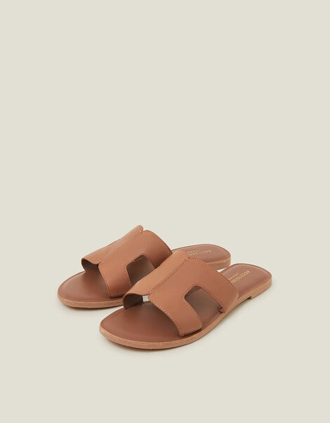 Leather Cut-Out Sliders, Tan (TAN), large