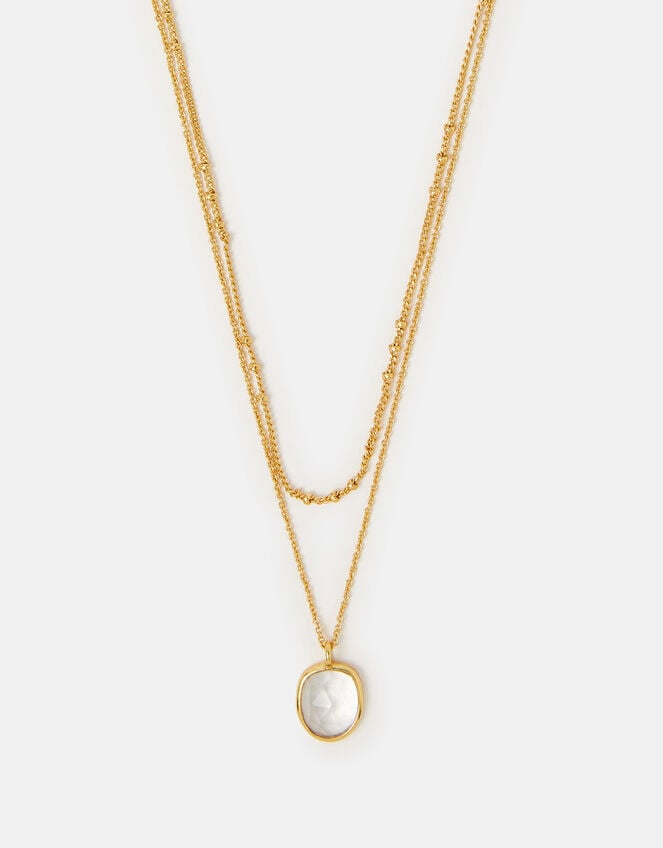 14ct Gold-Plated Clear Quartz Pendant Layered Necklace, , large