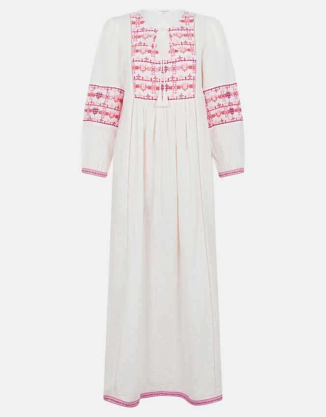 Embroidered Long Sleeve Maxi Dress, Ivory (IVORY), large