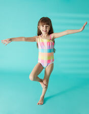 Girls Asymmetric Check Swimsuit, Multi (BRIGHTS-MULTI), large
