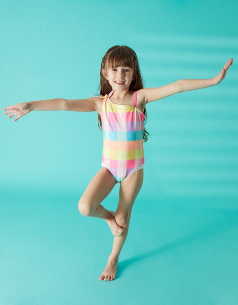 Kids Asymmetric Check Swimsuit, Multi (BRIGHTS-MULTI), large