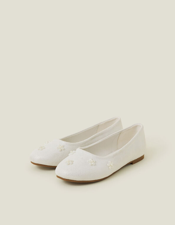 Girls Pearl Flower Ballet Flats, Ivory (IVORY), large