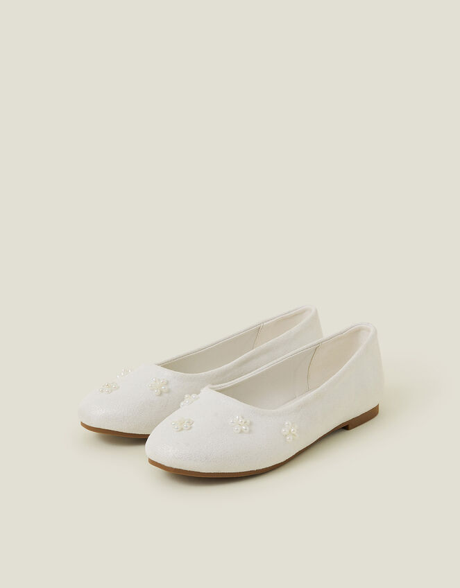 Girls Pearl Flower Ballet Flats, Ivory (IVORY), large