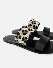 Beaded Animal Sandals, Black (BLACK), large