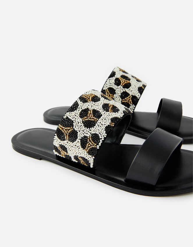 Beaded Animal Sandals, Black (BLACK), large