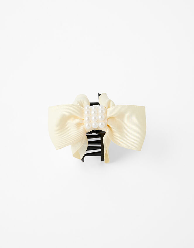 Pearly Bow Claw Clip, Cream (CREAM), large