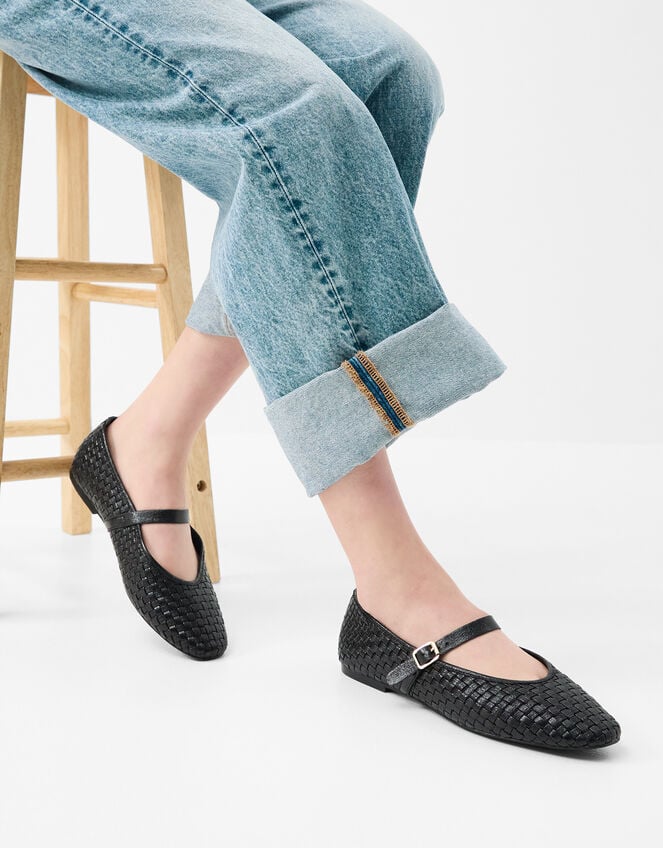 Woven Mary Jane Ballet Flats, Black (BLACK), large