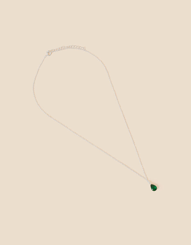 Sterling Silver Emerald Pendant Necklace, , large