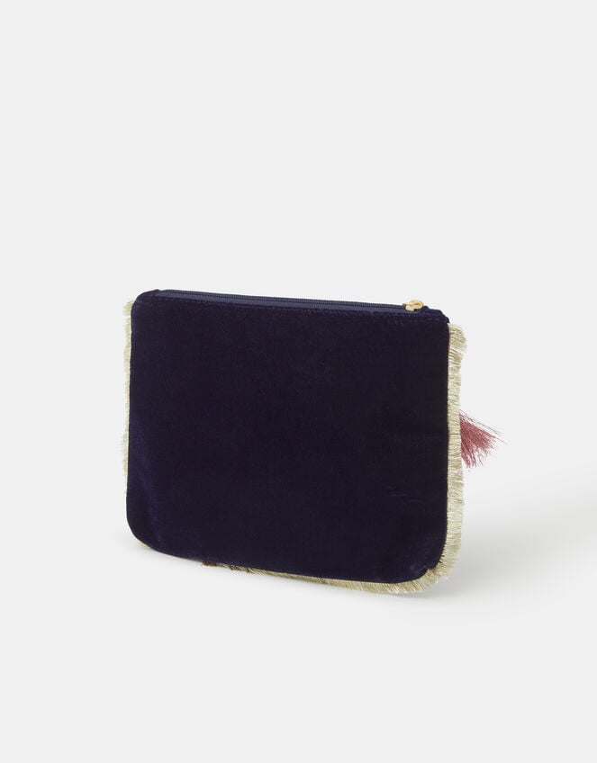 Embellished Initial Velvet Pouch , Blue (NAVY), large