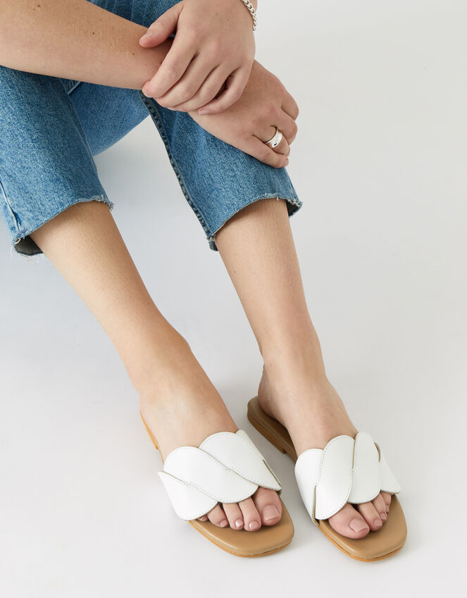 Twisted Leather Sandals, White (WHITE), large