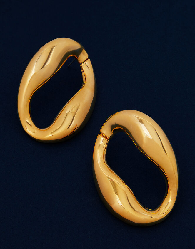 14ct Gold-Plated Molten Loop Stud Earrings, , large