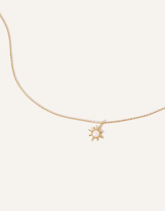 14ct Gold-Plated Star Pearl Pendant Necklace, , large