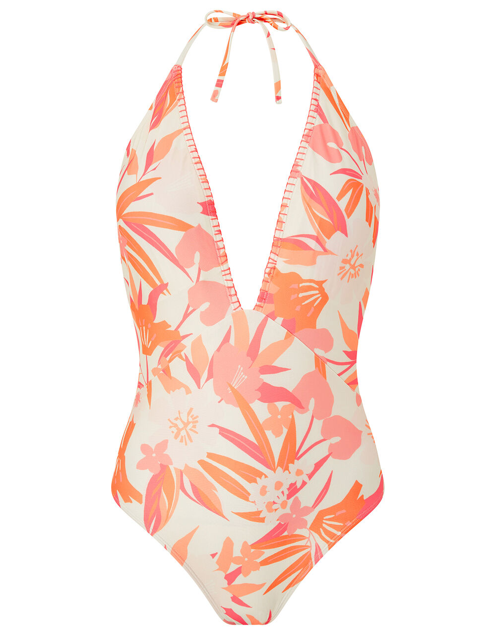 Printed Plunge Swimsuit with Recycled Polyester Orange Swimsuits