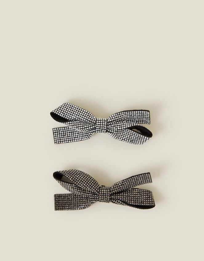 2-Pack Diamante Bow Hair Clips, , large