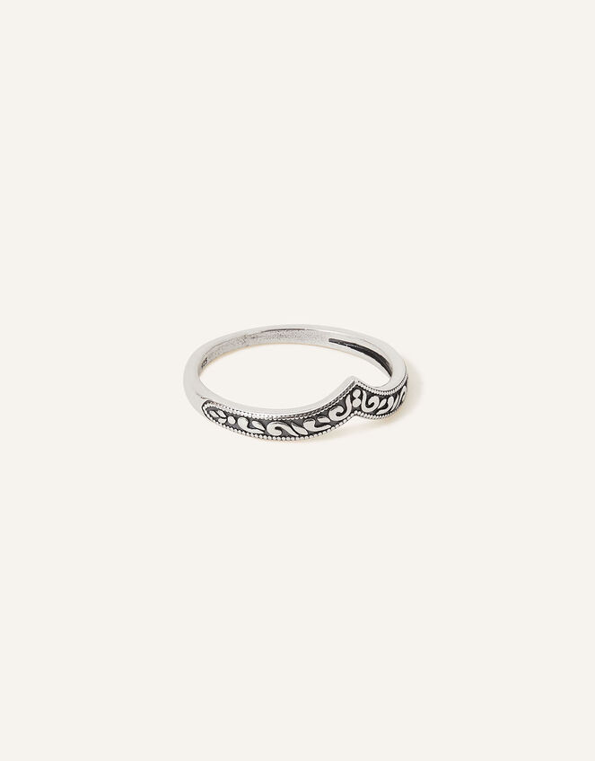 Sterling Silver Oxidised V-Shape Band Ring, Silver (ST SILVER), large