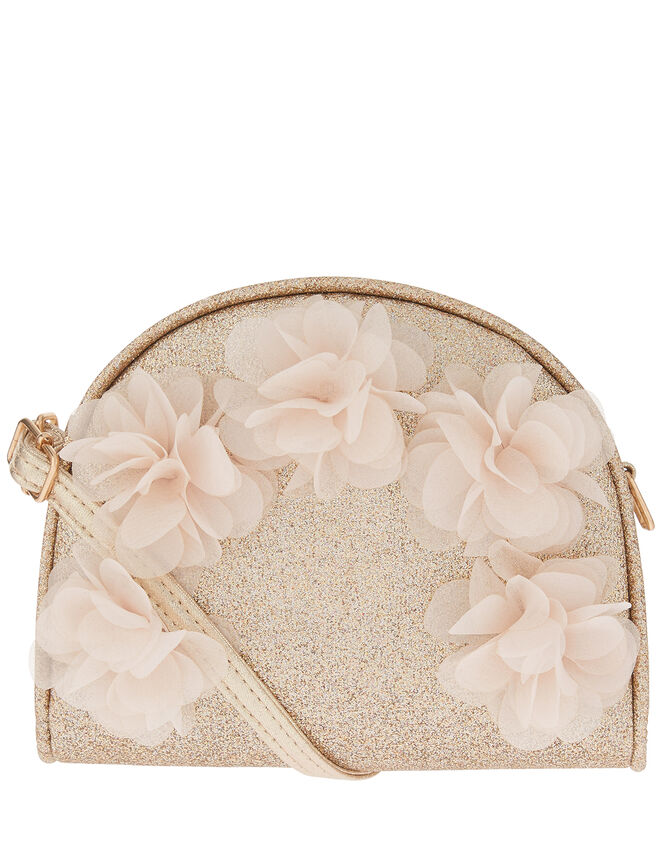 Glittery Cross-Body Bag with 3D Flowers, , large