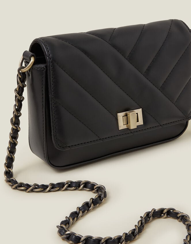 Chain Strap Faux Leather Cross-Body Bag, Black (BLACK), large