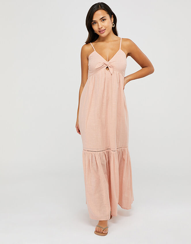 Knot Front Cotton Maxi Dress, Pink (PINK), large