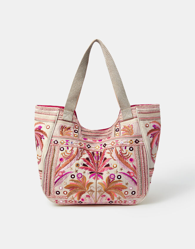 Palm Mirror Embellished Tote Bag, , large