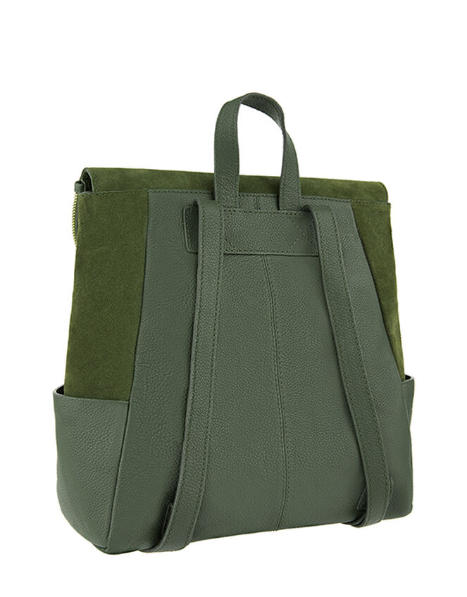 Isabel Zip Flap Leather Backpack, Green (KHAKI), large