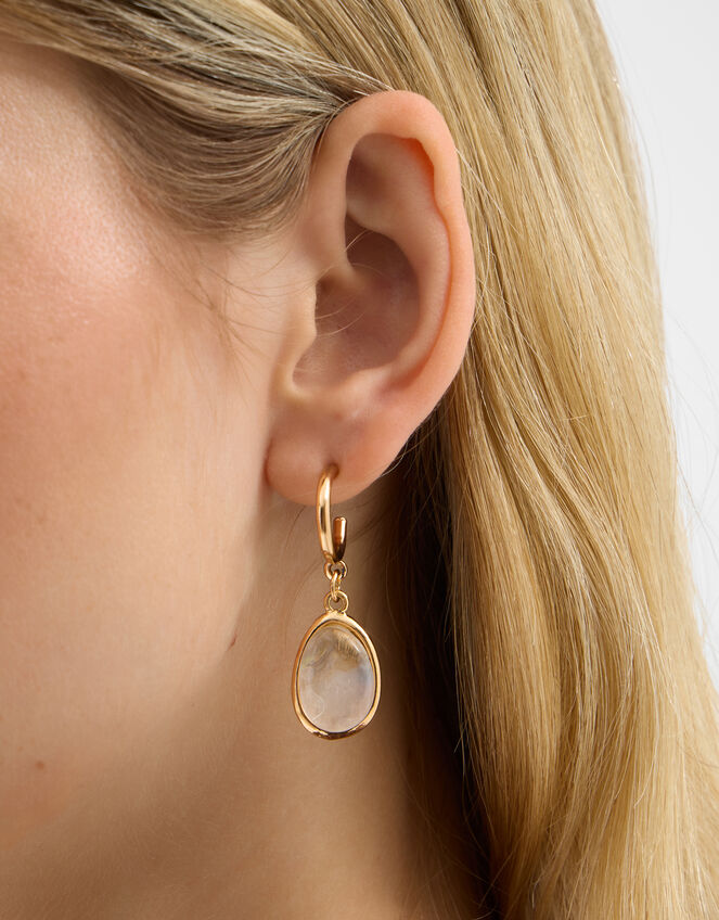 Resin Stone Drop Hoop Earrings, , large